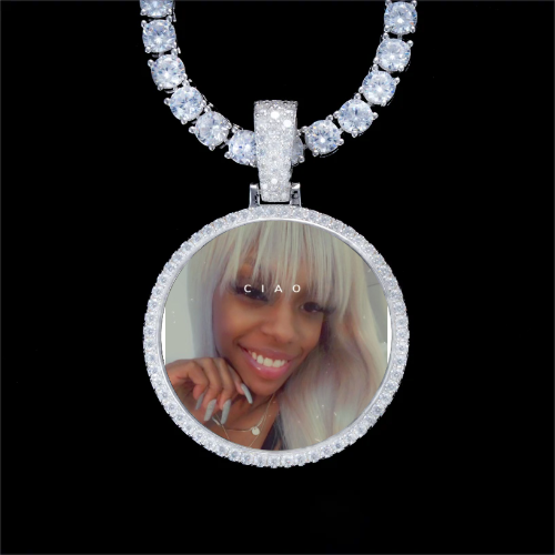 925S & VVS Moissanite 3D Circle Custom Picture Pendant