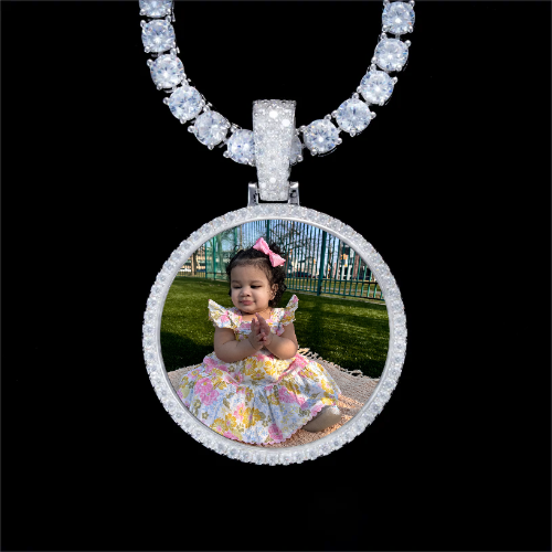 925S & VVS Moissanite 3D Circle Custom Picture Pendant
