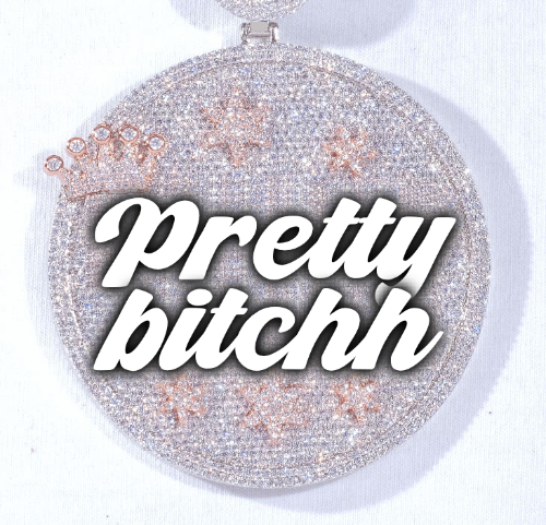CUSTOM LETTER NECKLACE 3D BIG CROWN DISC