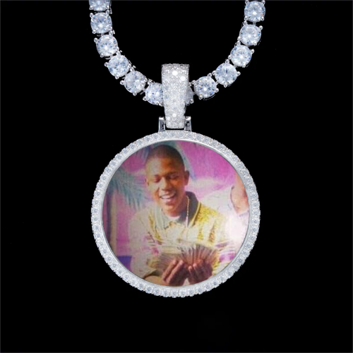 925S & VVS Moissanite 3D Circle Custom Picture Pendant