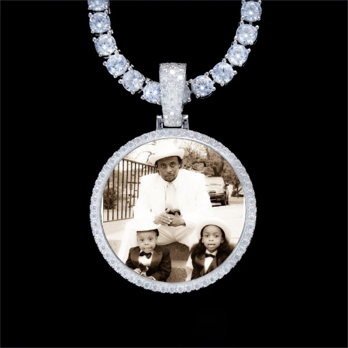 925S & VVS Moissanite 3D Circle Custom Picture Pendant