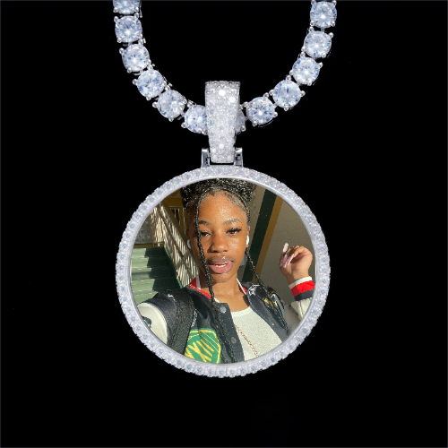 925S & VVS Moissanite 3D Circle Custom Picture Pendant