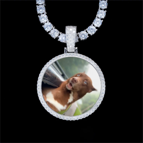 925S & VVS Moissanite 3D Circle Custom Picture Pendant