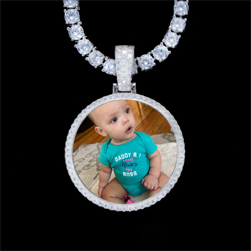 925S & VVS Moissanite 3D Circle Custom Picture Pendant