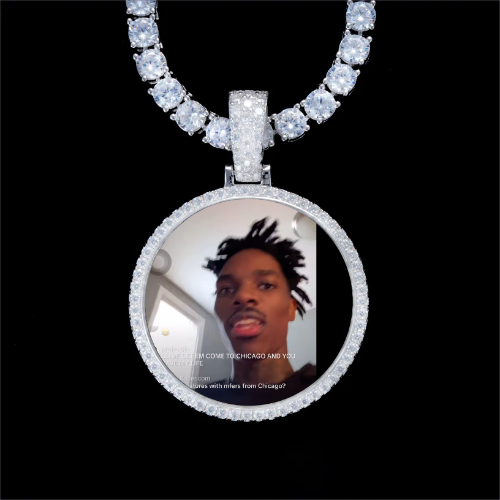 925S & VVS Moissanite 3D Circle Custom Picture Pendant