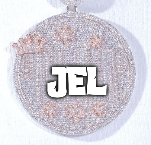 CUSTOM LETTER NECKLACE 3D BIG CROWN DISC