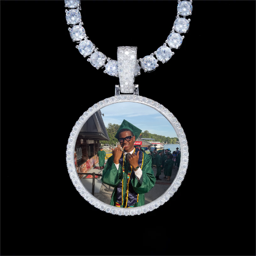 925S & VVS Moissanite 3D Circle Custom Picture Pendant