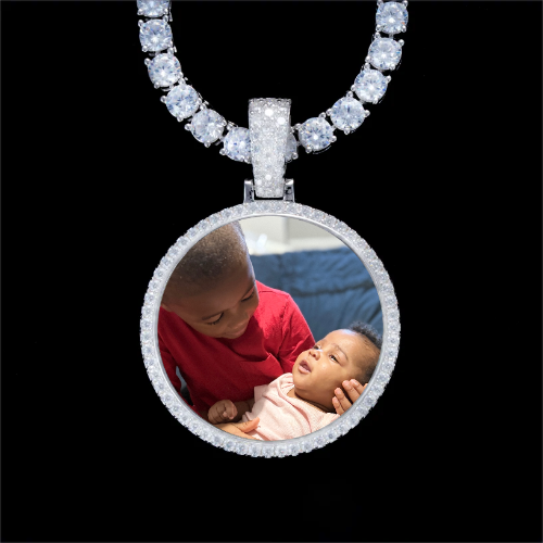 925S & VVS Moissanite 3D Circle Custom Picture Pendant