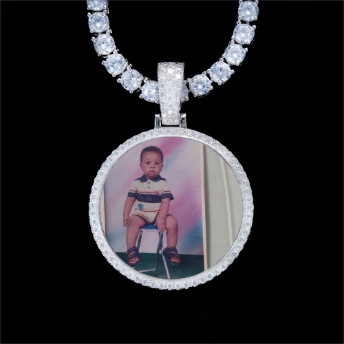 925S & VVS Moissanite 3D Circle Custom Picture Pendant