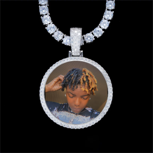 925S & VVS Moissanite 3D Circle Custom Picture Pendant