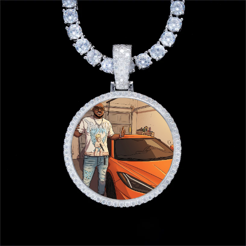 925S & VVS Moissanite 3D Circle Custom Picture Pendant