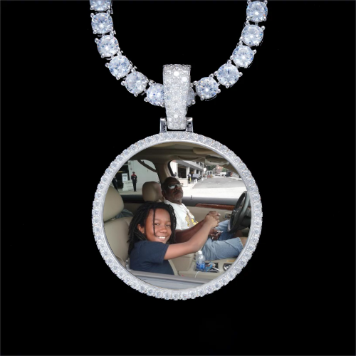 925S & VVS Moissanite 3D Circle Custom Picture Pendant