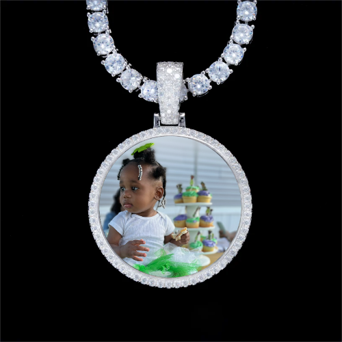 925S & VVS Moissanite 3D Circle Custom Picture Pendant