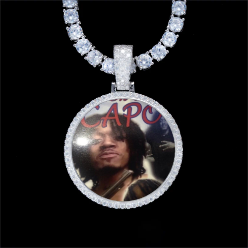 925S & VVS Moissanite 3D Circle Custom Picture Pendant