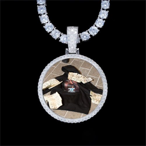 925S & VVS Moissanite 3D Circle Custom Picture Pendant