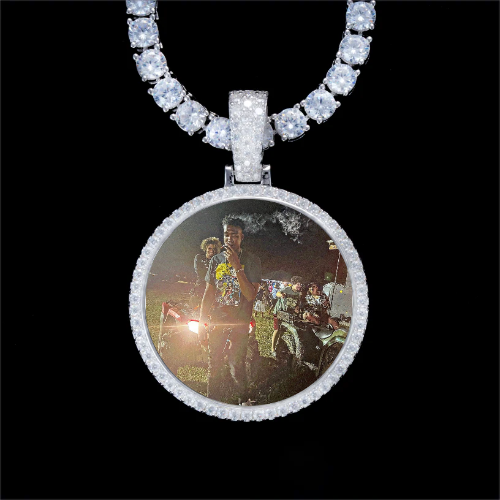 925S & VVS Moissanite 3D Circle Custom Picture Pendant
