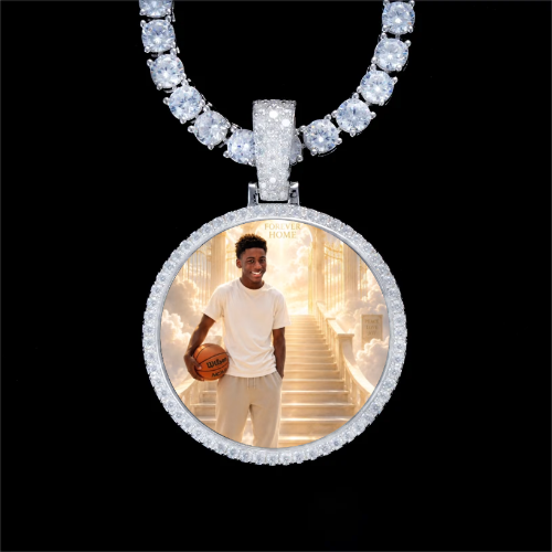 925S & VVS Moissanite 3D Circle Custom Picture Pendant