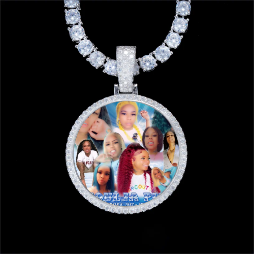 925S & VVS Moissanite 3D Circle Custom Picture Pendant