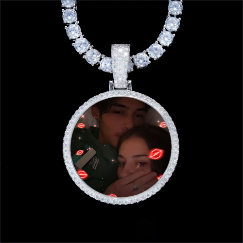 925S & VVS Moissanite 3D Circle Custom Picture Pendant