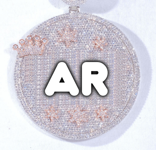 CUSTOM LETTER NECKLACE 3D BIG CROWN DISC