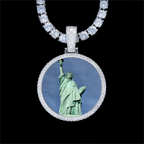 925S & VVS Moissanite 3D Circle Custom Picture Pendant