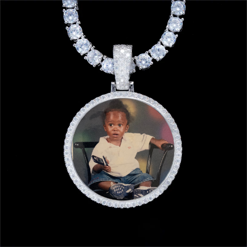 925S & VVS Moissanite 3D Circle Custom Picture Pendant