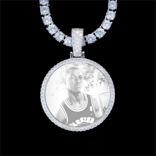 925S & VVS Moissanite 3D Circle Custom Picture Pendant