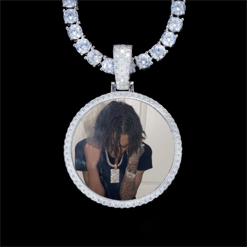 925S & VVS Moissanite 3D Circle Custom Picture Pendant