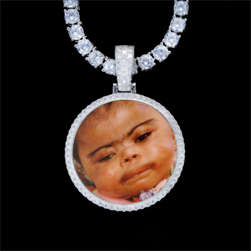 925S & VVS Moissanite 3D Circle Custom Picture Pendant