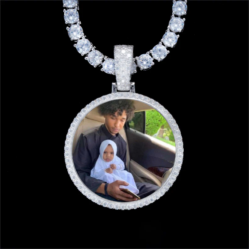 925S & VVS Moissanite 3D Circle Custom Picture Pendant