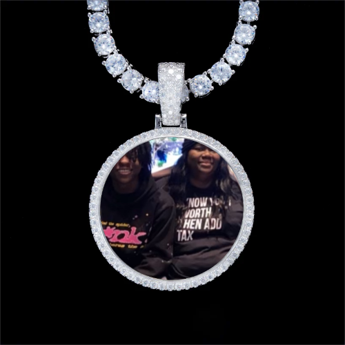 925S & VVS Moissanite 3D Circle Custom Picture Pendant