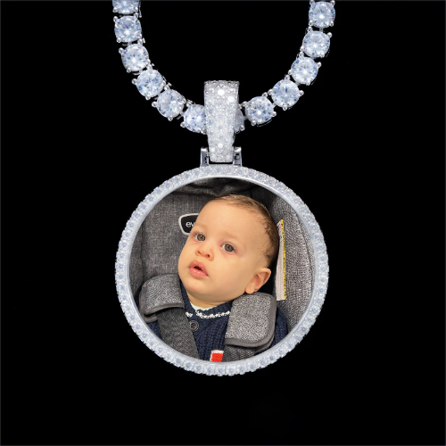 925S & VVS Moissanite 3D Circle Custom Picture Pendant