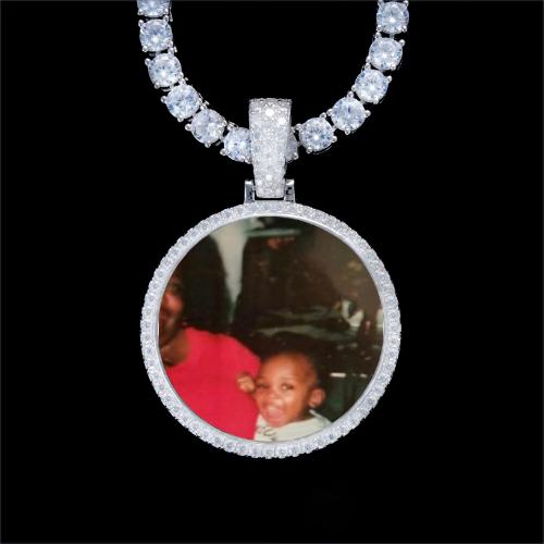 925S & VVS Moissanite 3D Circle Custom Picture Pendant
