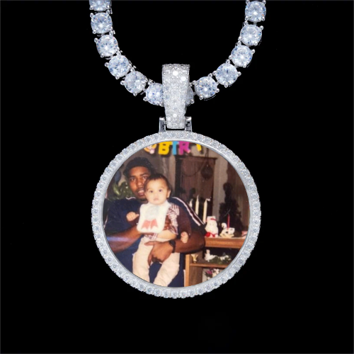 925S & VVS Moissanite 3D Circle Custom Picture Pendant