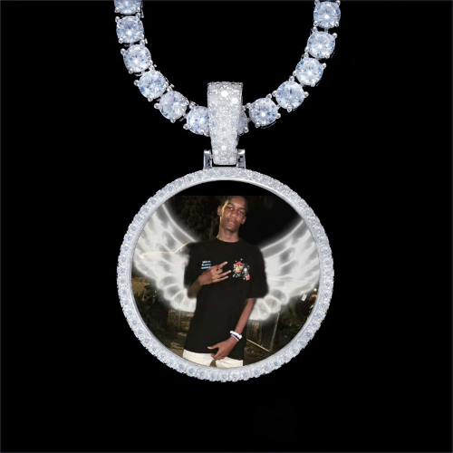 925S & VVS Moissanite 3D Circle Custom Picture Pendant