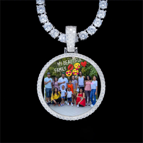 925S & VVS Moissanite 3D Circle Custom Picture Pendant