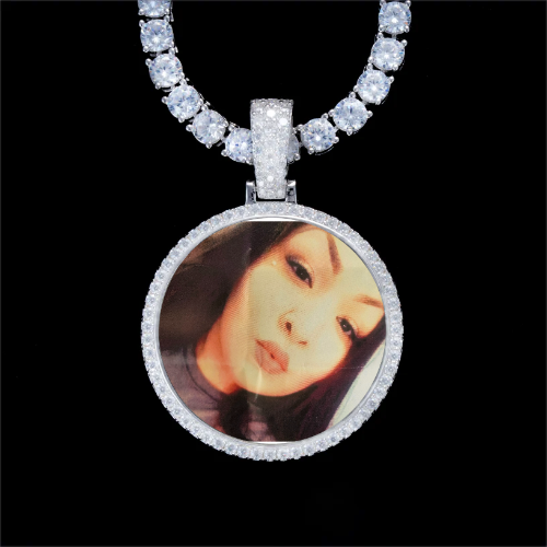 925S & VVS Moissanite 3D Circle Custom Picture Pendant