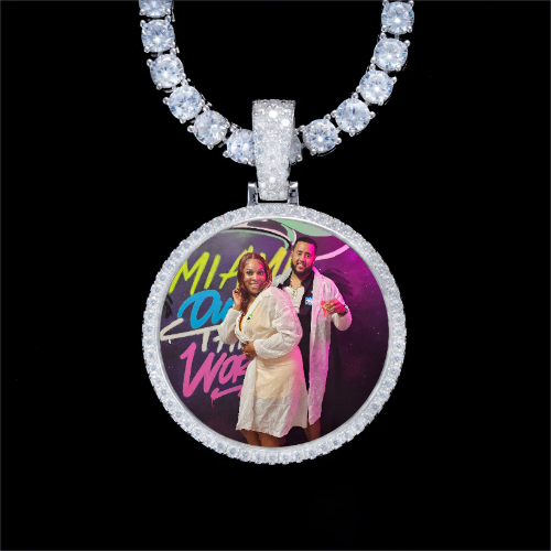 925S & VVS Moissanite 3D Circle Custom Picture Pendant