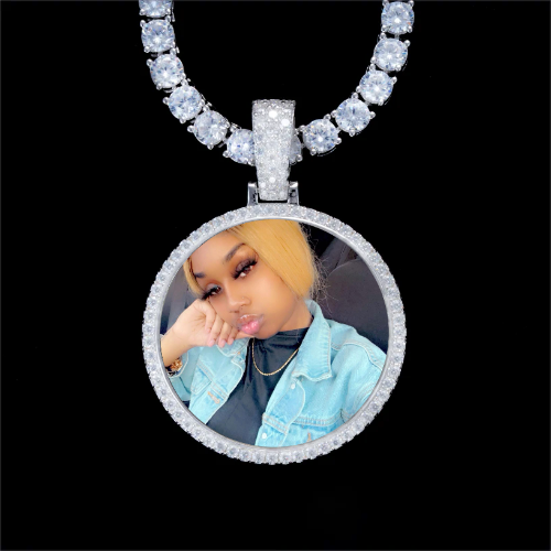925S & VVS Moissanite 3D Circle Custom Picture Pendant