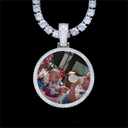 925S & VVS Moissanite 3D Circle Custom Picture Pendant