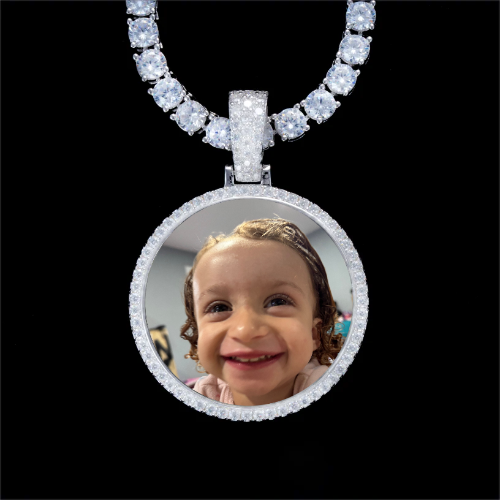 925S & VVS Moissanite 3D Circle Custom Picture Pendant
