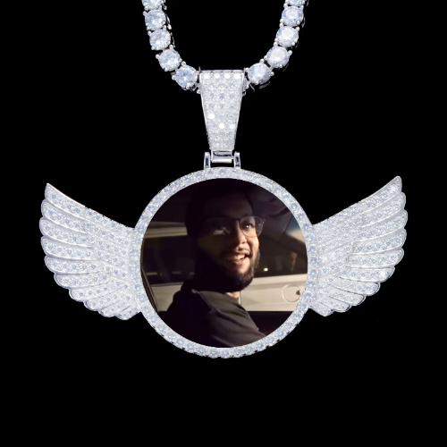 925S & VVS Moissanite 3D Wing Custom Picture Pendant