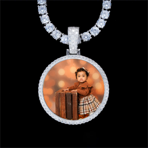 925S & VVS Moissanite 3D Circle Custom Picture Pendant
