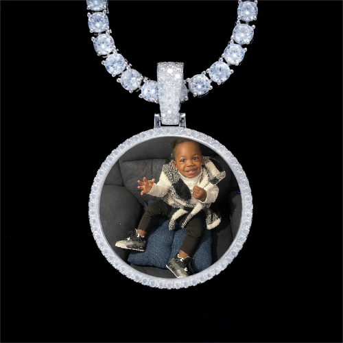 925S & VVS Moissanite 3D Circle Custom Picture Pendant
