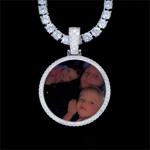925S & VVS Moissanite 3D Circle Custom Picture Pendant