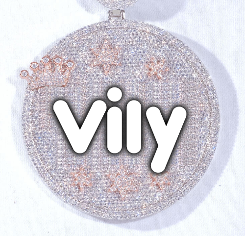 CUSTOM LETTER NECKLACE 3D BIG CROWN DISC