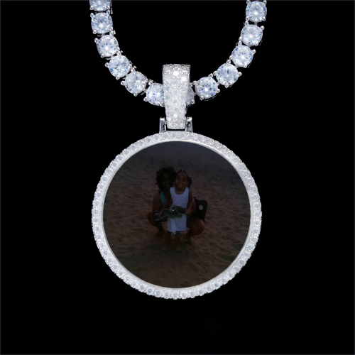 925S & VVS Moissanite 3D Circle Custom Picture Pendant
