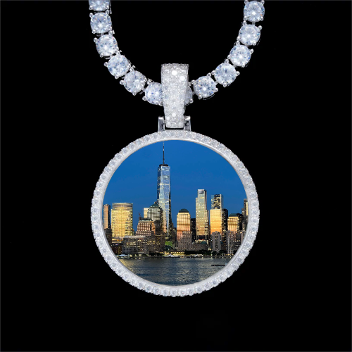 925S & VVS Moissanite 3D Circle Custom Picture Pendant