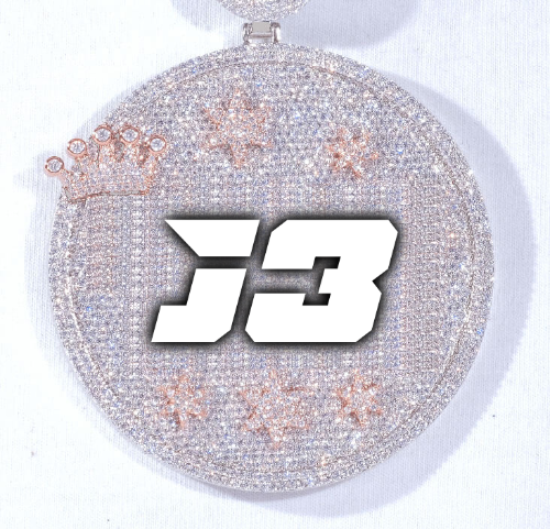 CUSTOM LETTER NECKLACE 3D BIG CROWN DISC