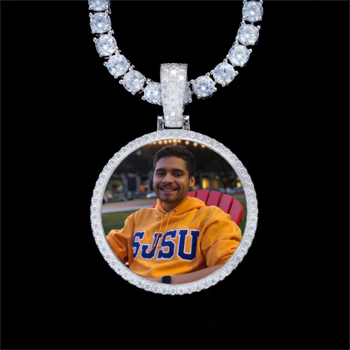 925S & VVS Moissanite 3D Circle Custom Picture Pendant